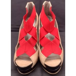 The Limited size 7 1/2 Platform sandals 5"heels Red elastic cross strapping